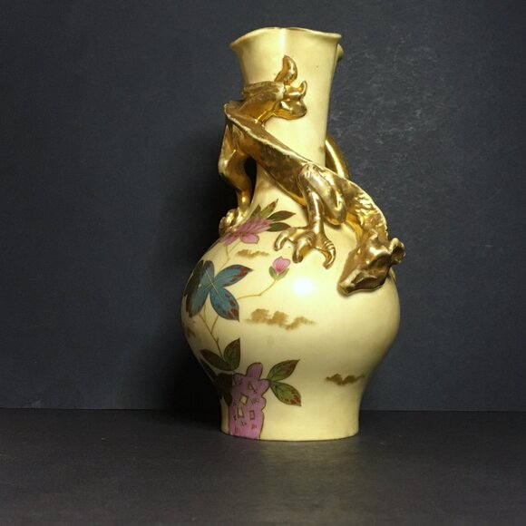 Victoria Carlsbad Art Nouveau Dragon Vase Gold and Floral Accents Please Read - Picture 11 of 15